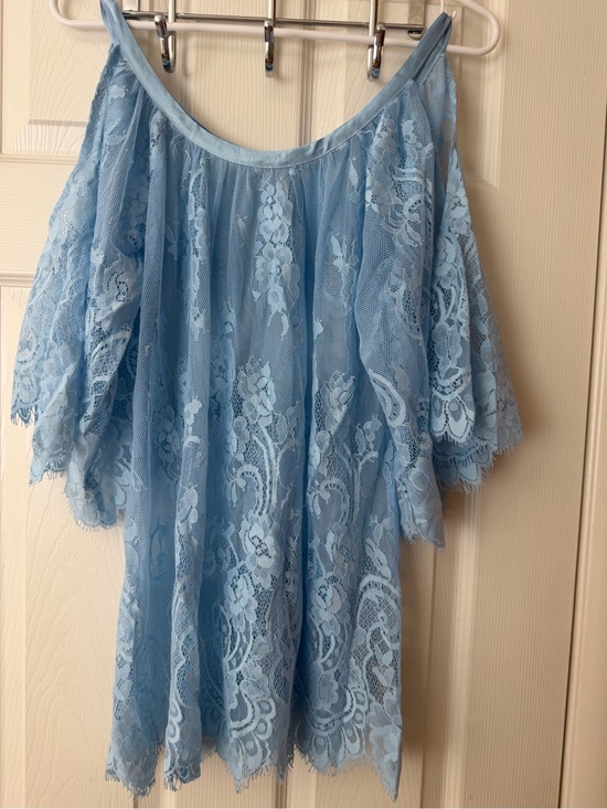 Tops - Light Blue Lace Off-Shoulder Intimate Tunic